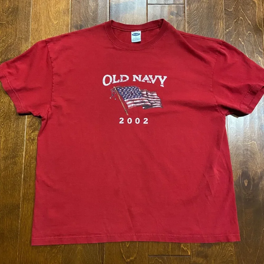 Old Navy Vintage 2002 Y2K USA Flag Red Cotton Crewneck T-Shirt Men's Size XL
